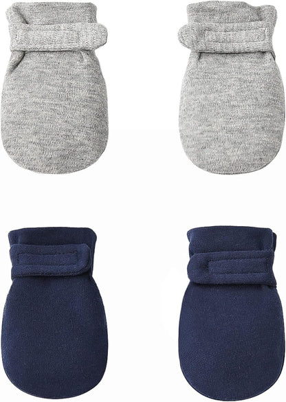 Newborn Baby No Scratch Mittens Stay On, 100% Cotton Breathable, Adjustable Infant Gloves for Baby