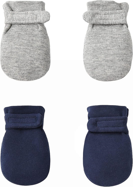 Newborn Baby No Scratch Mittens Stay On, 100% Cotton Breathable, Adjustable Infant Gloves for Baby