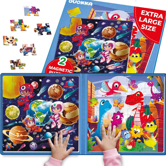 QUOKKA Magnetic Puzzles for Toddlers 4-6 - 2x48 Travel Puzzle Games for Kids Ages 3-5 Years Old