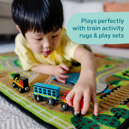 Melissa & Doug Wooden Train Cars, 8-Piece Magnetic Train Set with Toy Storage Tray, Steam Engine