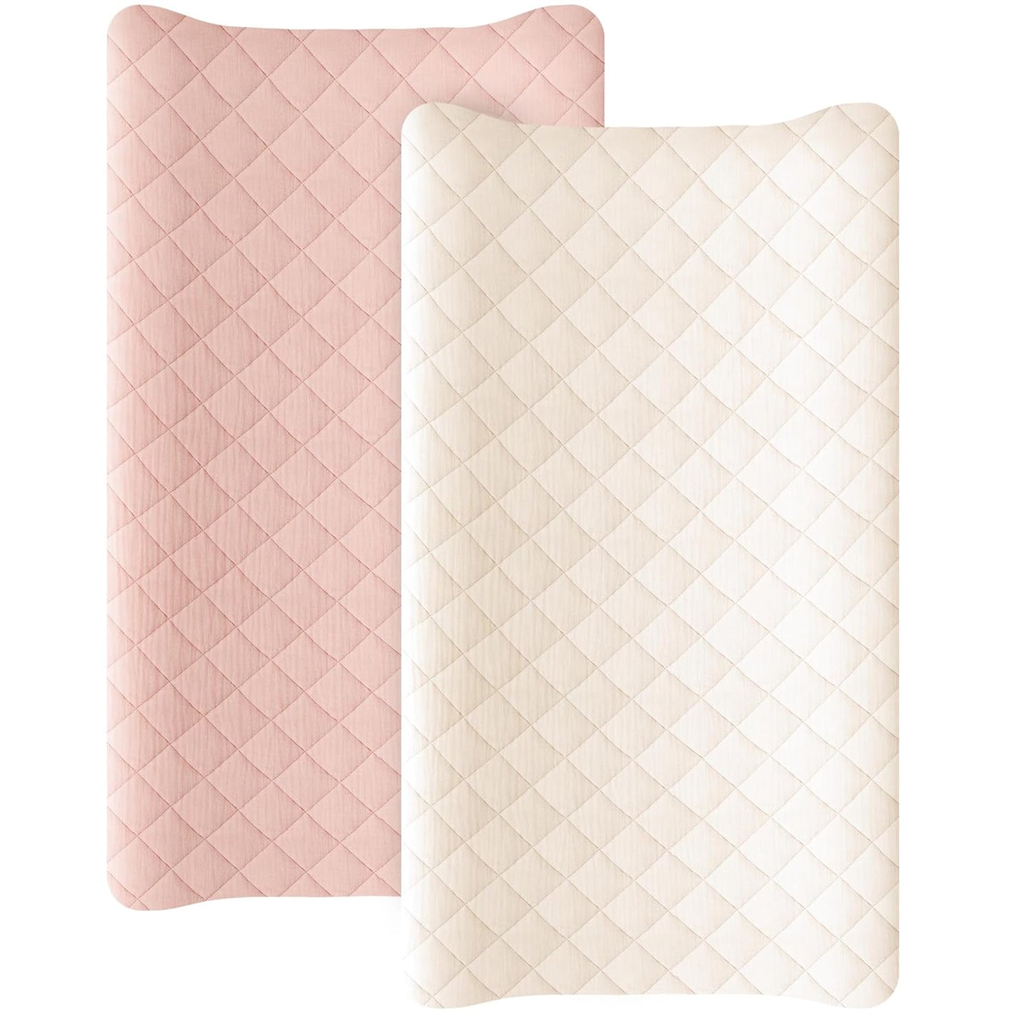 Konssy Waterproof Muslin Changing Pad Cover 2 Pack, Quilted Cotton Fitted Diaper Chang Table Cover