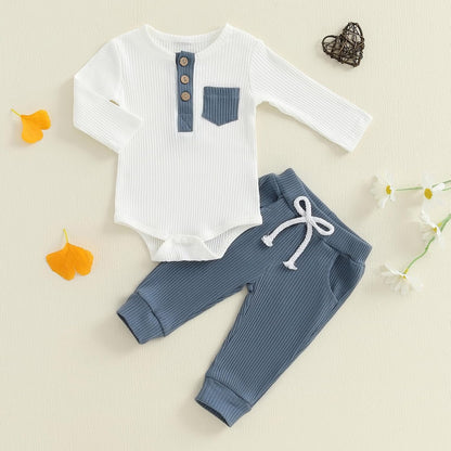 fhutpw Baby Boy Clothes 3 6 12 18 Months Ribbed Knitted Long Sleeve Romper and Pants Sets Newborn