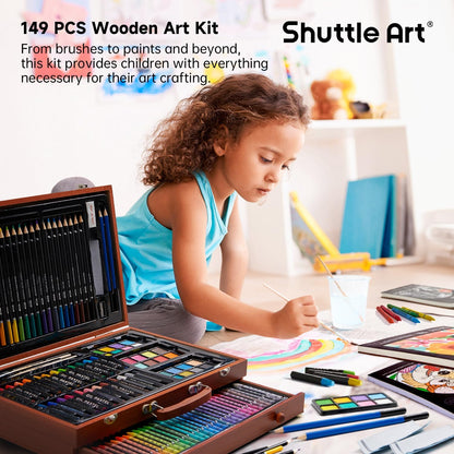 Shuttle Art 149 Piece Deluxe Art Set, Art Supplies in Wooden Case, Painting Drawing Art Kit with