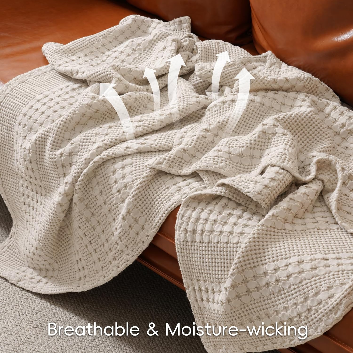 PHF 100% Cotton Waffle Weave Blanket Twin Size, Soft Lightweight Breathable Cozy Summer Blankets