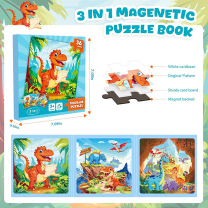 Magnetic Jigsaw Puzzles for Toddlers Kids 3-8 Boys,(3 36-Pieces) Travel Puzzles Toys for Kids Ages