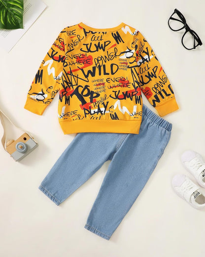 Toddler Baby Boy Outfits Fall Winter Clothes Color Block Long Sleeve Sweatshirt Tops + Jogger Pants