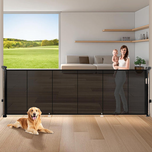 120" Extra Wide Retractable Baby Gates Mesh Gate, Long Retractable Dog Gate for Large Opening, 42"