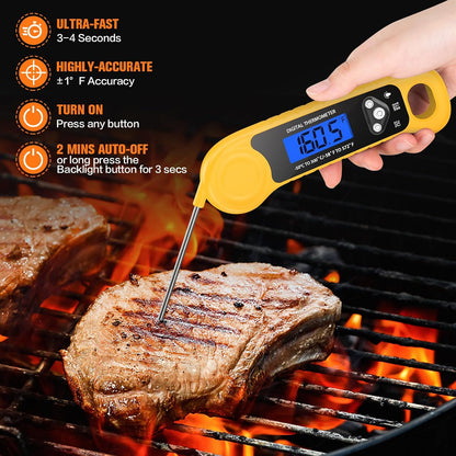 Meat Thermometer Digital, Instant Read Food Thermometer Waterproof with Backlight for Cooking, Deep