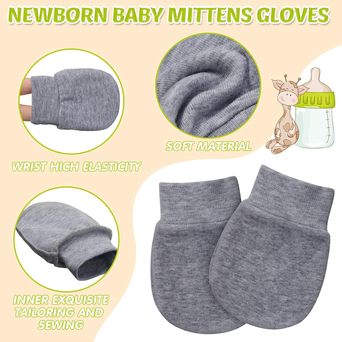Geyoga 6 Pairs Newborn Baby Mittens No Scratch Gloves Infant Toddler Anti Scratch Essentials Unisex