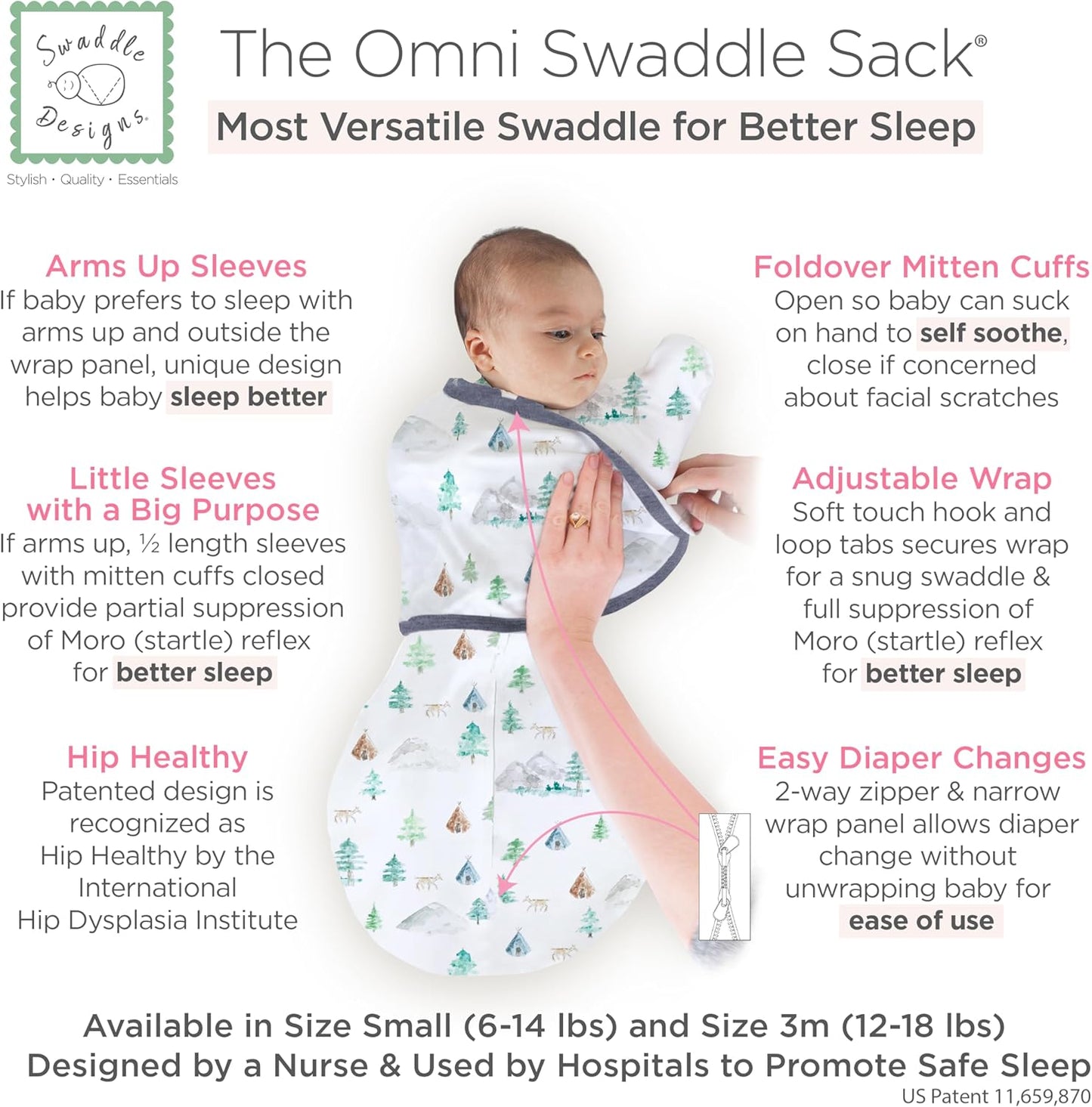 SwaddleDesigns 6-Way Omni Swaddle Sack Arms Up Swaddle for Newborn, More Options to Calm Startle