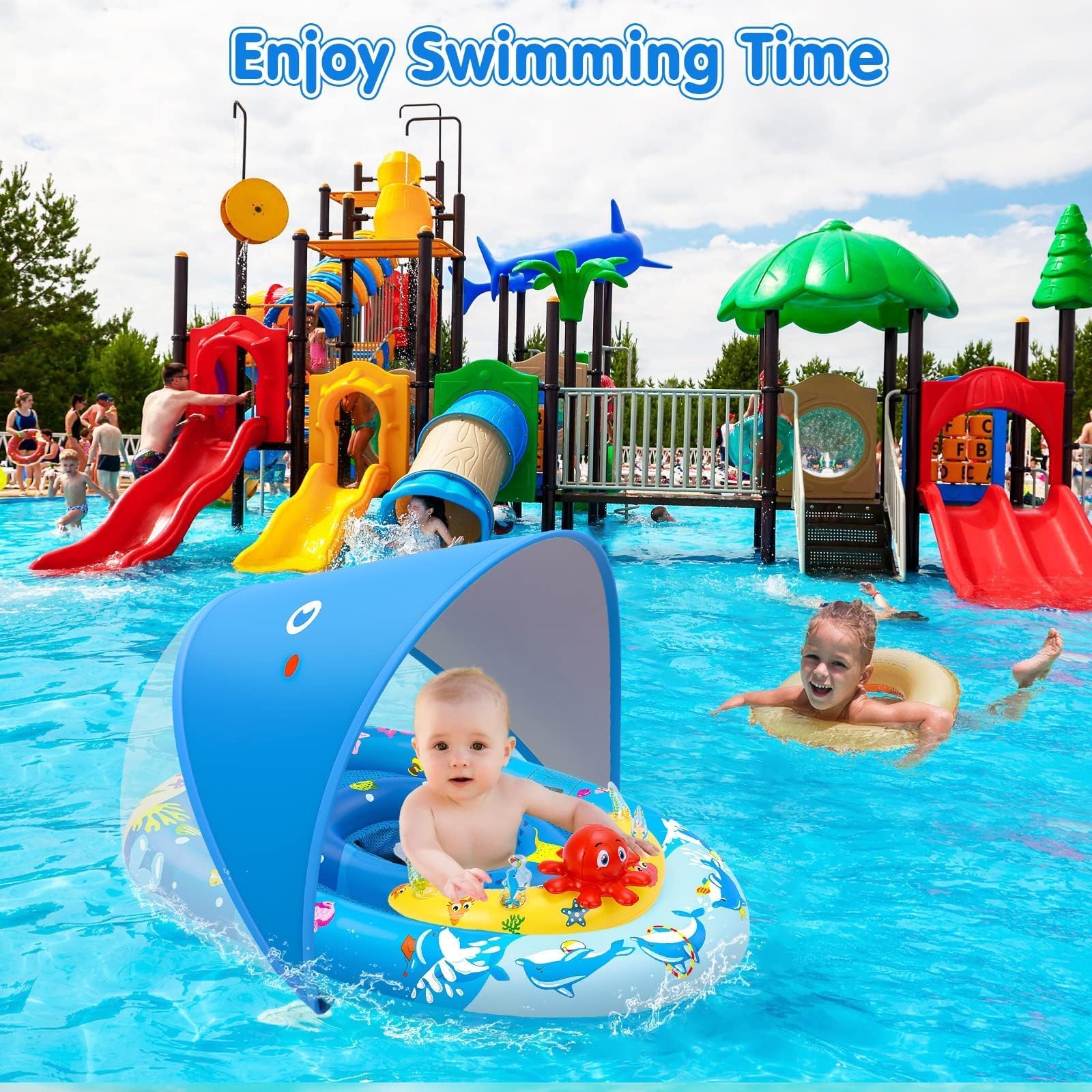 EZIGO Baby Pool Float Canopy UPF50+, Kids Floats for 6-36 Months Boys Girls