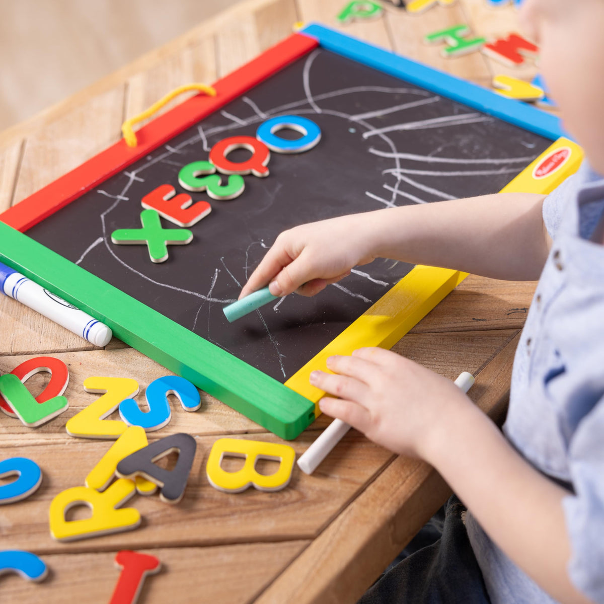 Melissa & Doug Magnetic Chalkboard and Dry-Erase Board with 36 Magnets (Numbers and Uppercase