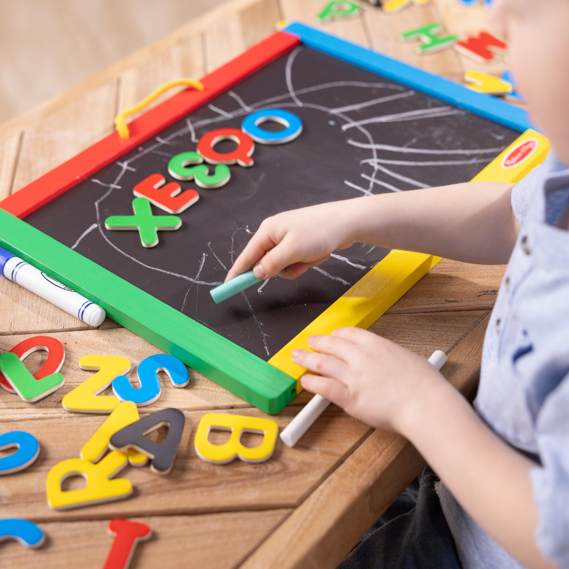 Melissa & Doug Magnetic Chalkboard and Dry-Erase Board with 36 Magnets (Numbers and Uppercase