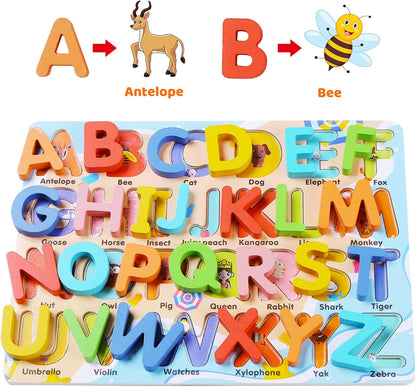 Wooden Puzzles for Toddlers, Voamuw Alphabet Number Shape Learning Education Preschool Toys for