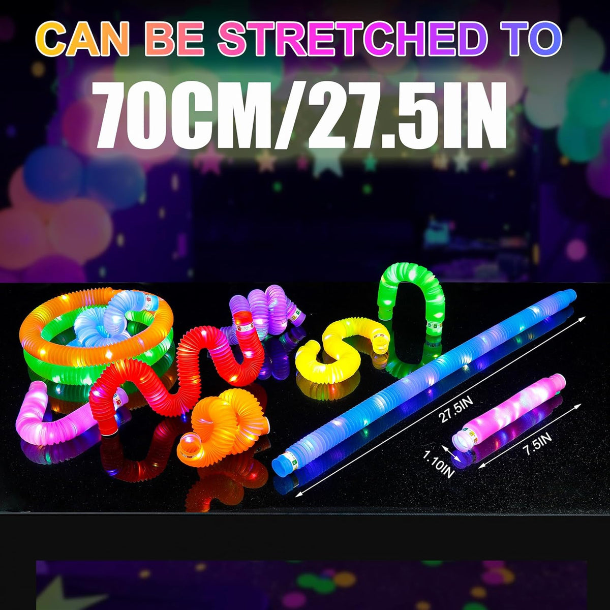 8 PCS Light Up Glow Pop Tubes, Neon Glow Sticks Party Favors for Kids 3-8-12, Fidget Stress Relief
