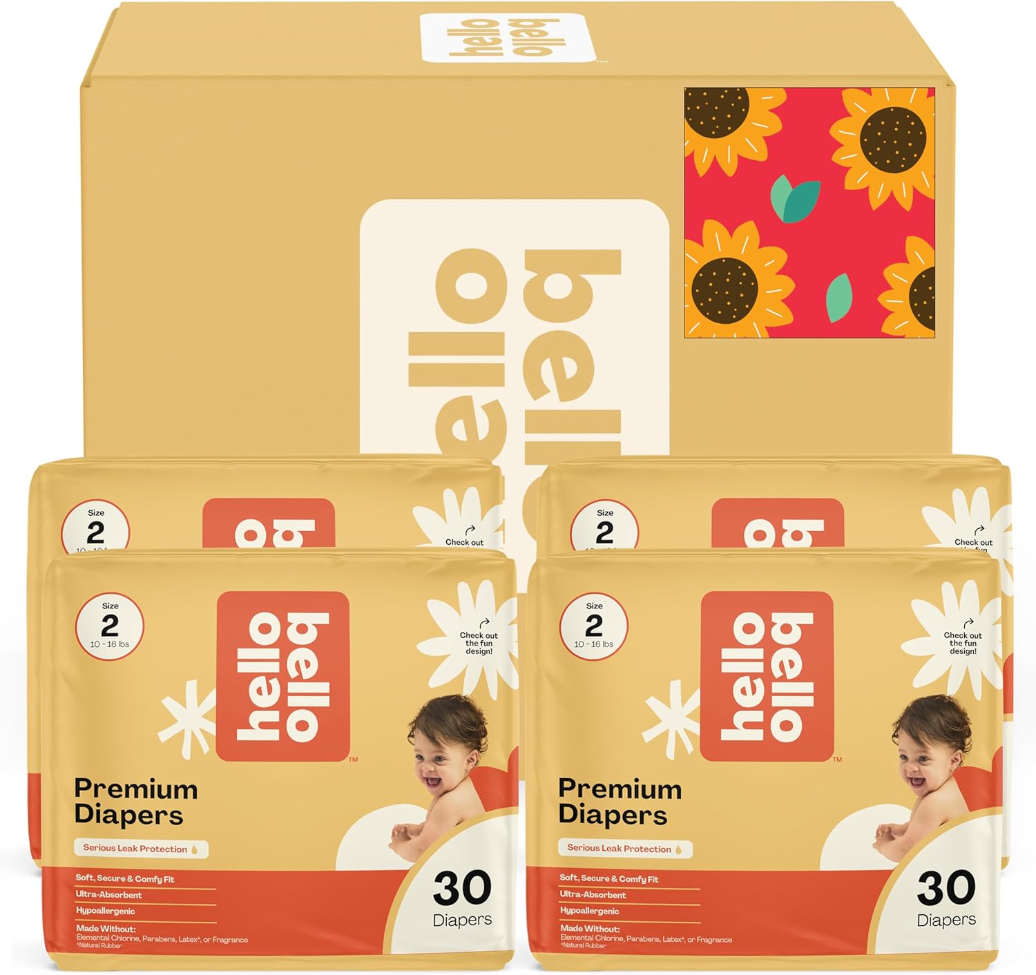 Hello Bello Diapers, Size 2 (10-16 lbs) Flower Child, 120 Count Value Pack of Premium Disposable