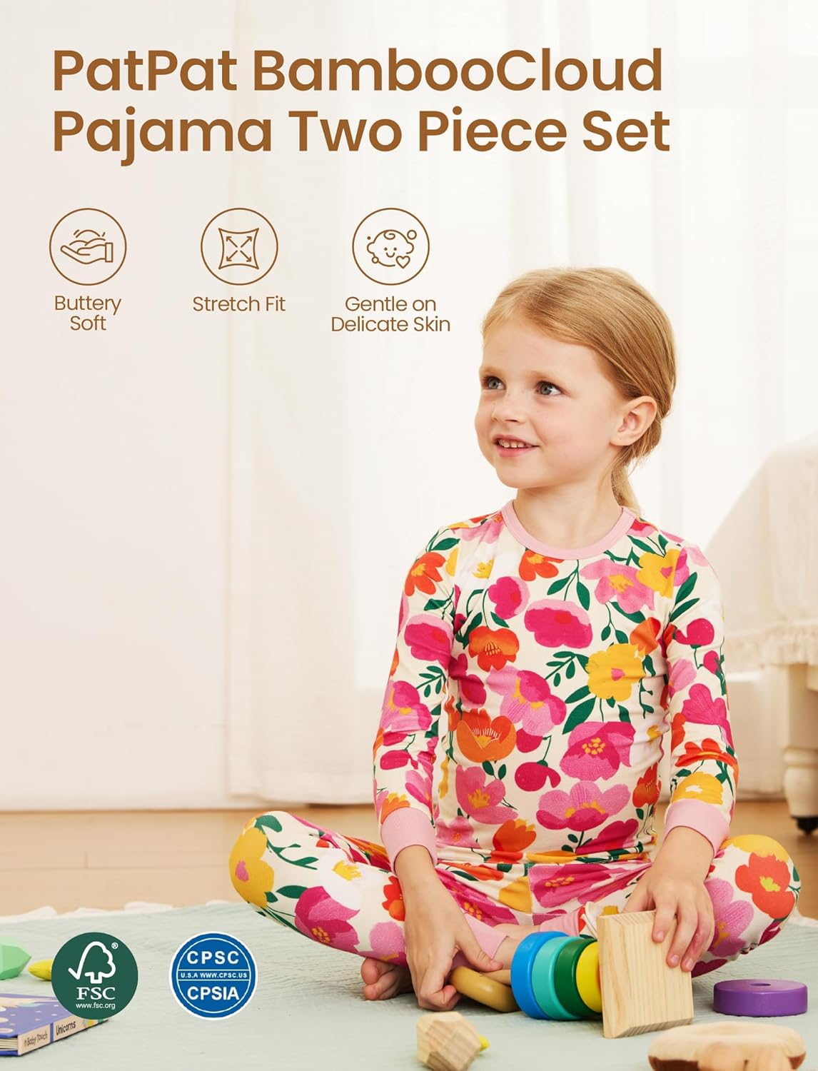 PATPAT Bamboo Viscose Pajama Set for Toddlers with Improved Tensile Strength, Snug Fit Pjs Sleeper