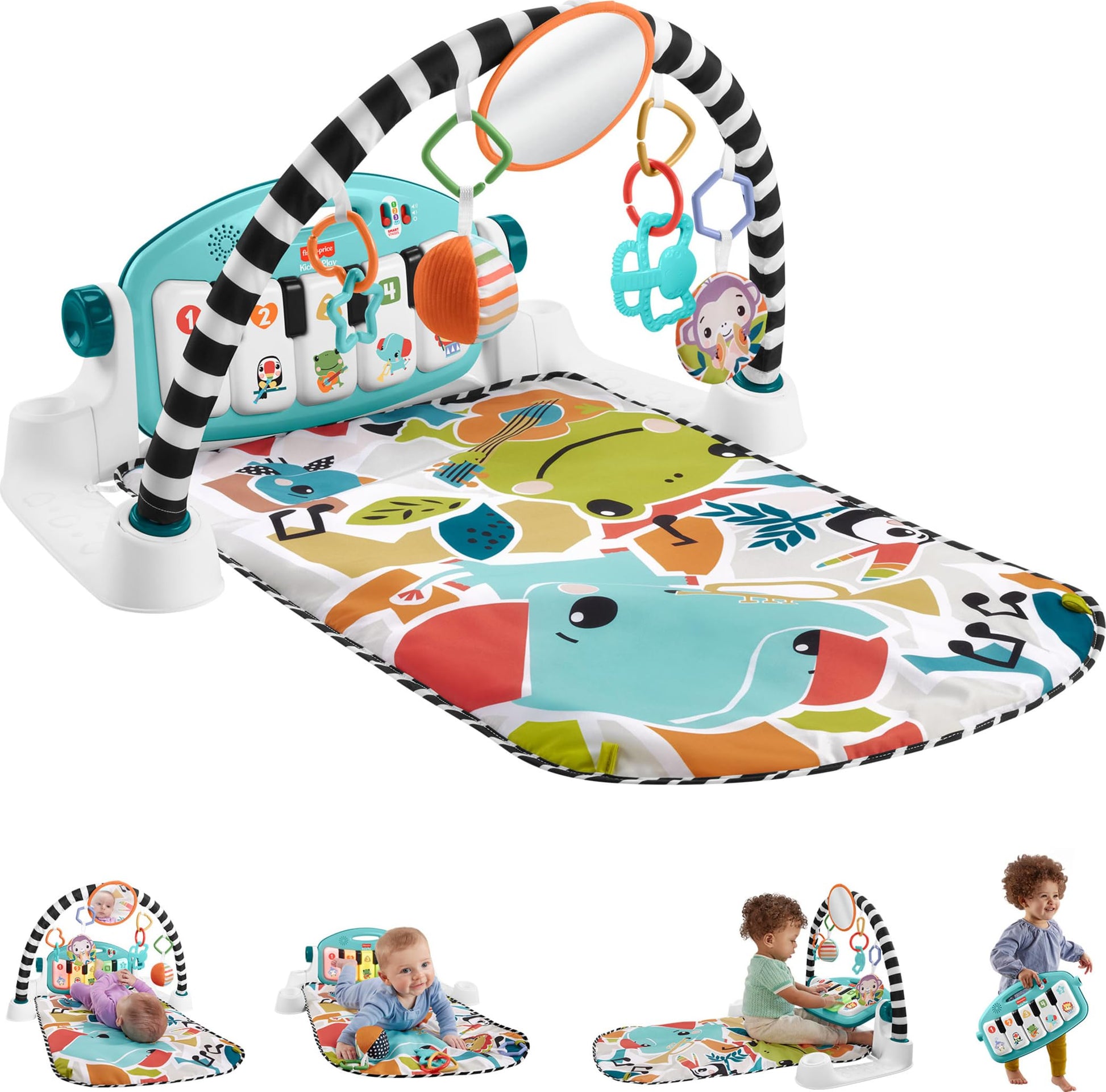 Fisher-Price Baby Playmat Glow and Grow Kick & Play Piano Gym, Blue Musical Learning Toy with