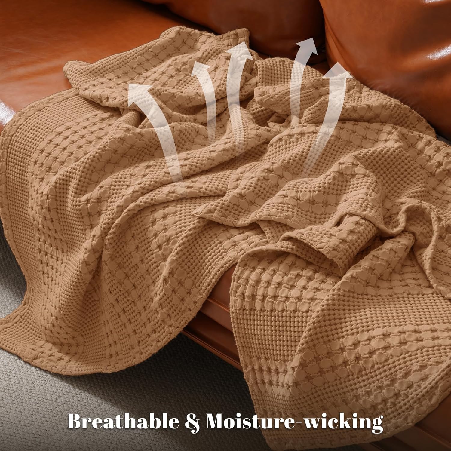 PHF 100% Cotton Waffle Weave Blanket Twin Size, Soft Lightweight Breathable Cozy Summer Blankets