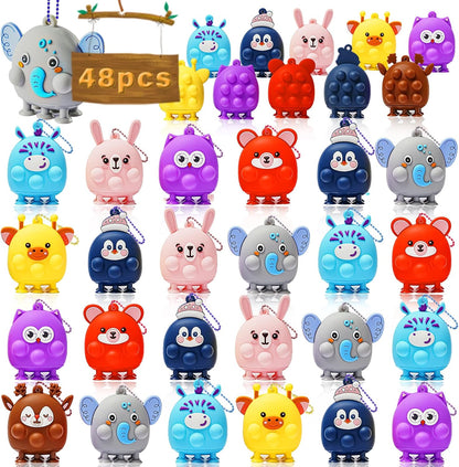 48 Pcs Party Favors for Kids, 3D Animal Pop Fidget Toys Bulk, Sensory Bath Suction Toys for
