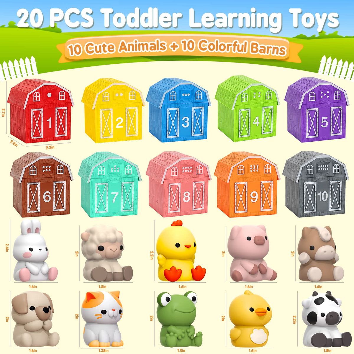 Learning Toys for 1,2,3 Year Old Toddlers, 20Pcs Farm Animals Toys Montessori Counting, Matching &