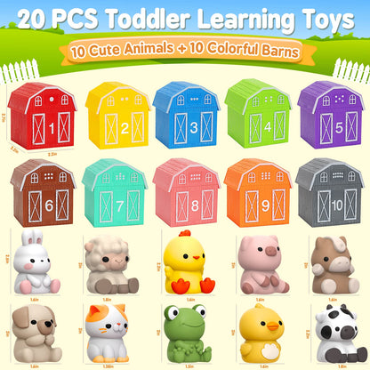 Learning Toys for 1,2,3 Year Old Toddlers, 20Pcs Farm Animals Toys Montessori Counting, Matching &