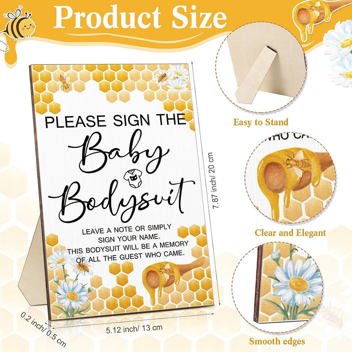 Qunclay 12 Pcs Baby Bodysuit Baby Shower Game Include 1 Game Wooden Sign Tabletop Decor 1 White