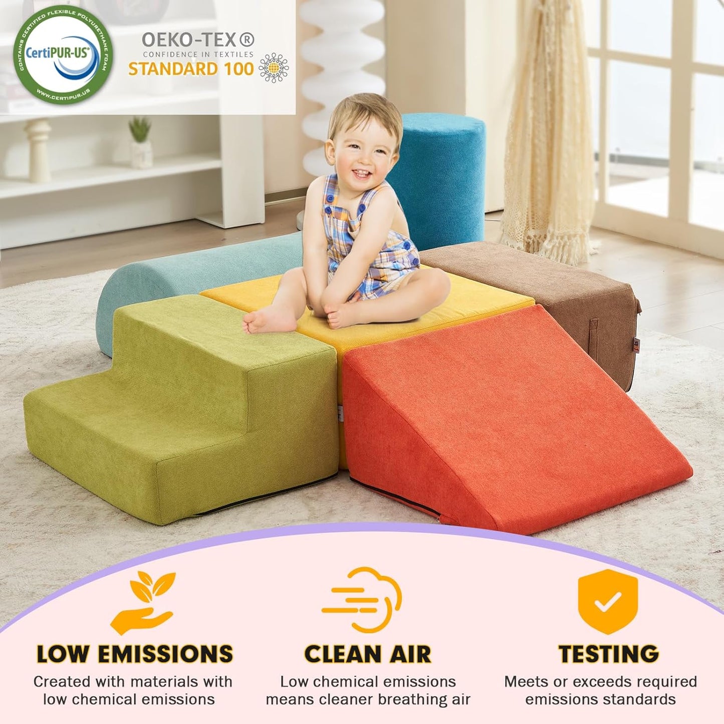 jela Foam Blocks 6Pcs Soft Play Equipment Luxury Miss Fabric, Toddler Climbing Toys Indoor Soft