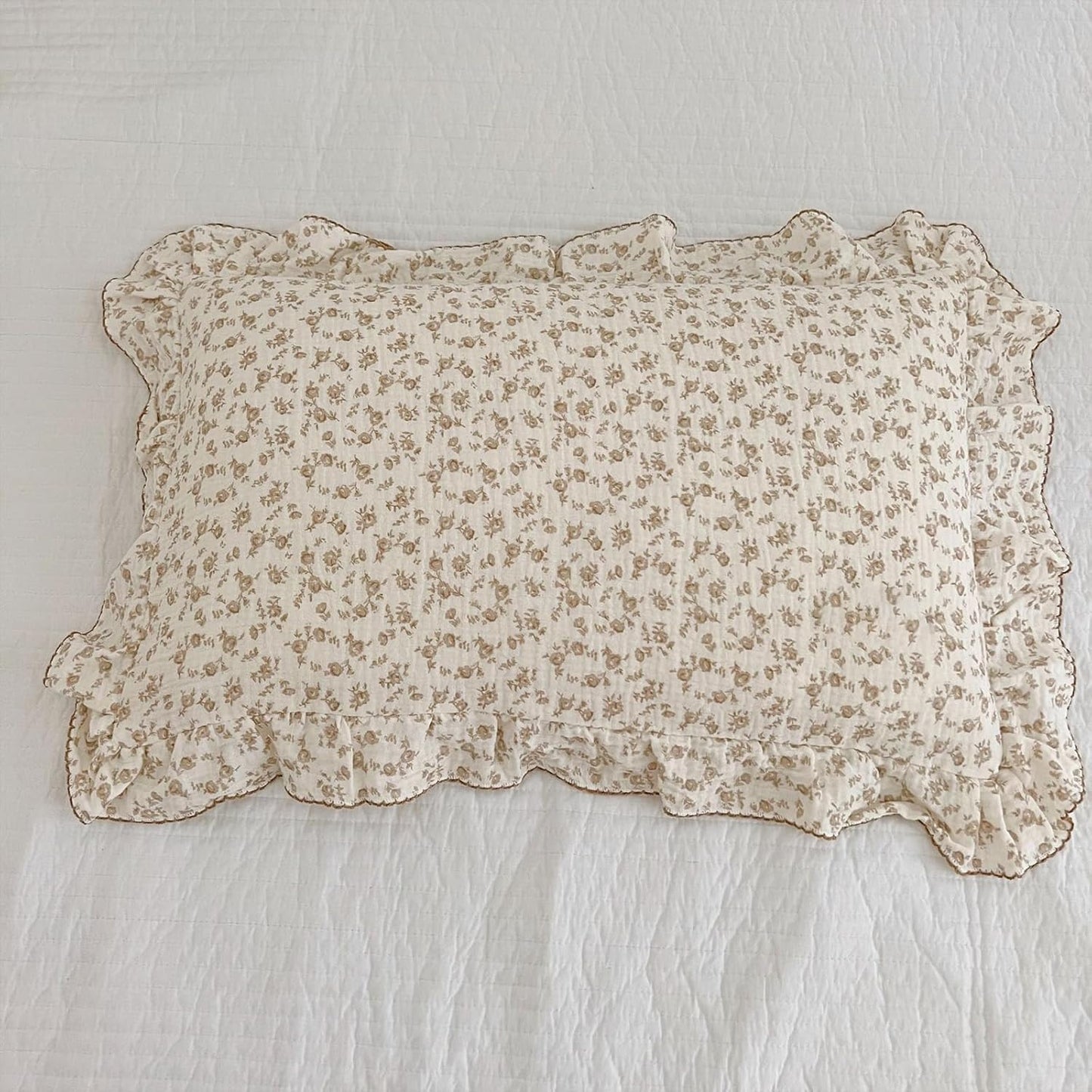 BuLuTu Cotton Muslin Kids Toddler Pillowcase with Cute Camellia Flowers Super Soft Travel Pillow