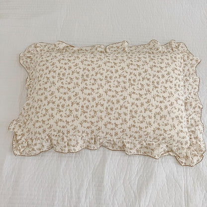 BuLuTu Cotton Muslin Kids Toddler Pillowcase with Cute Camellia Flowers Super Soft Travel Pillow