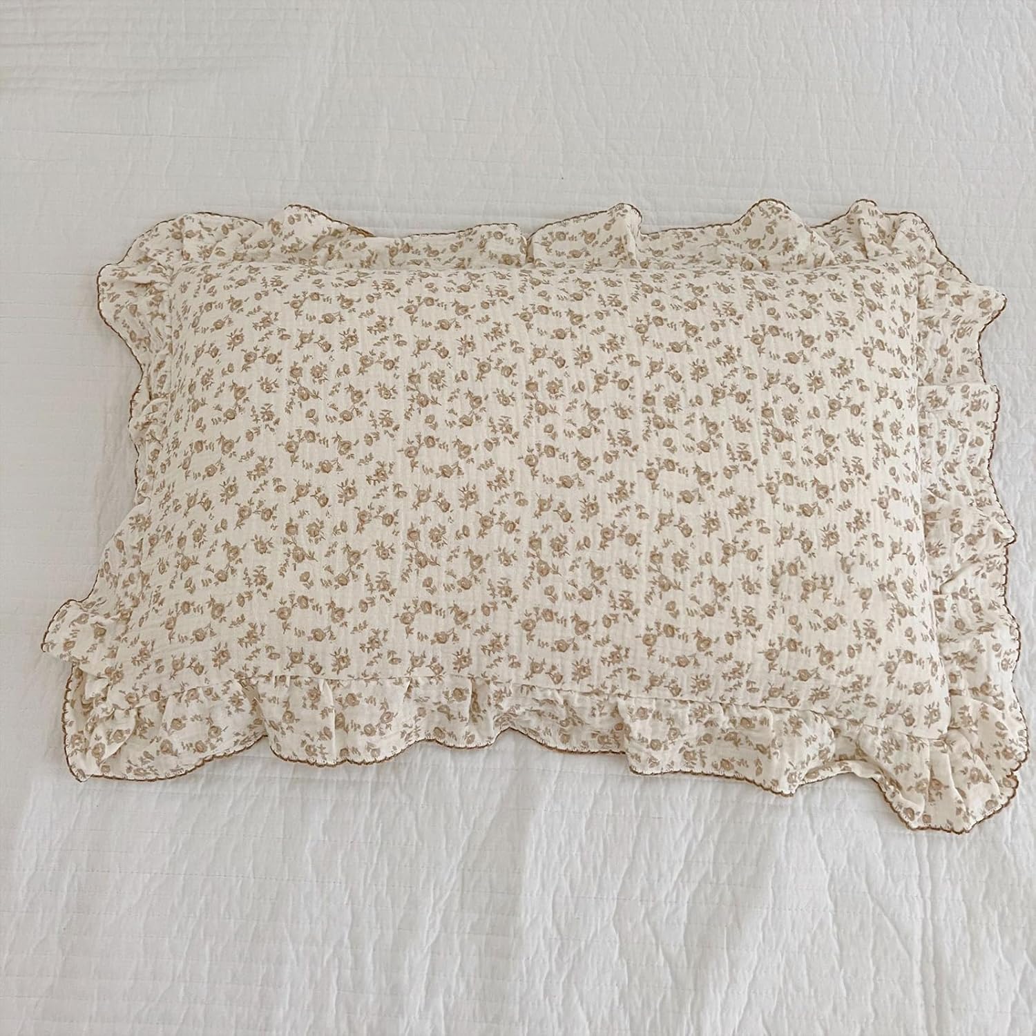 BuLuTu Camellia Floral Print Pillowcase King Muslin Cotton Pillow Case Chic Shabby Pillow Cover