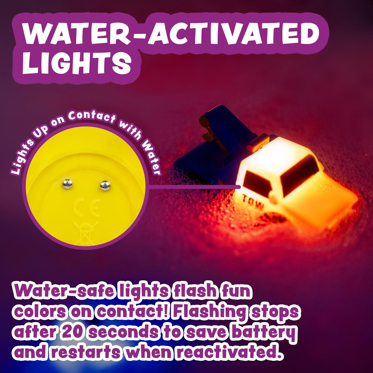 Tub Works® Emergency™ Cars Light Up Bath Toys, 6 Pack | Water-Activated Light Up Toys Flash &