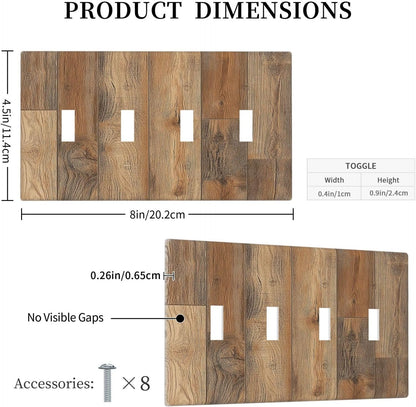 Light Switch Covers Retro Rustic Brown Wood Grain Quad Toggle Electrical Faceplate 4 Gang Wall