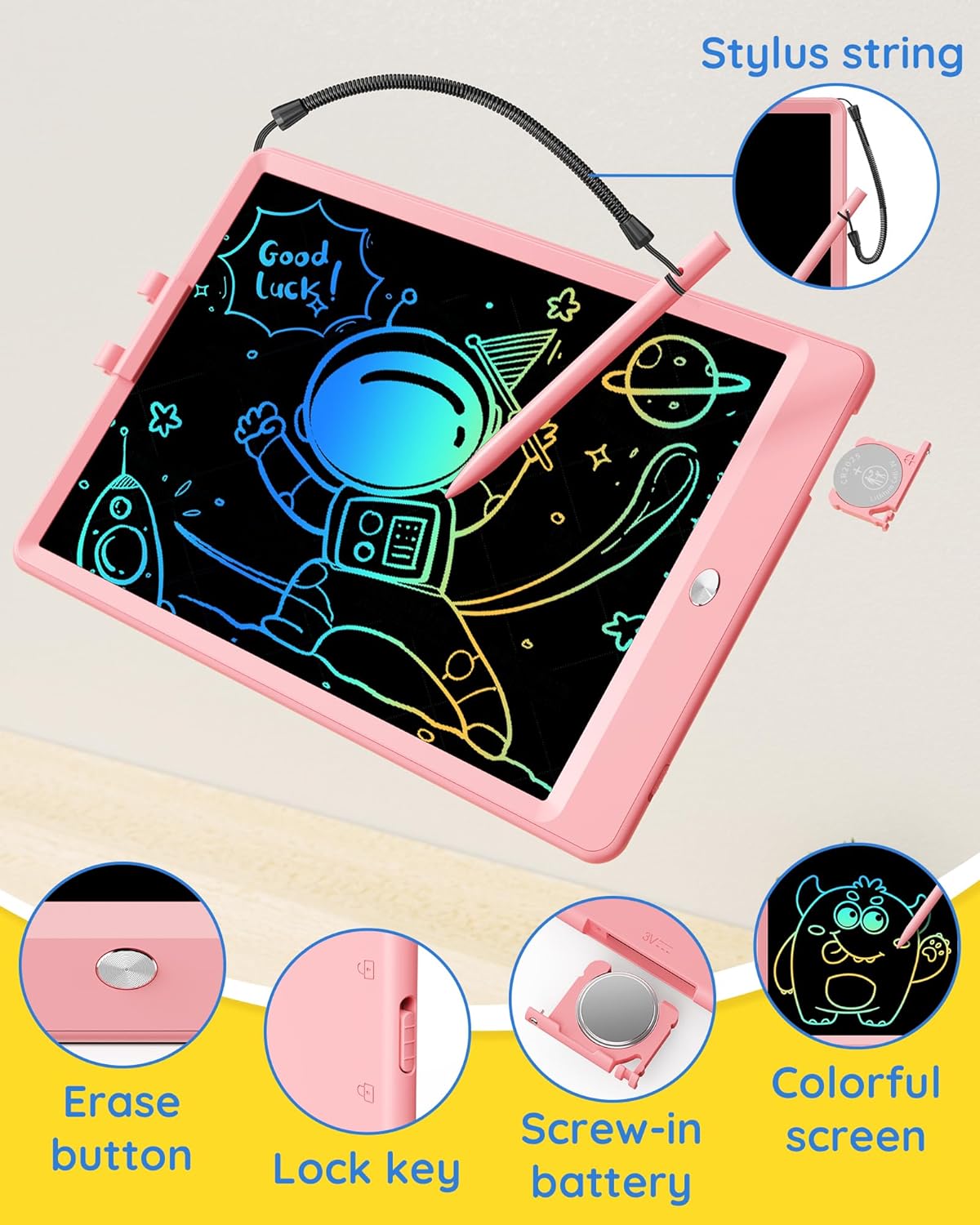 TEKFUN LCD Writing Tablet Doodle Board, 10inch Colorful Drawing Pad for Kids, Mess Free Coloring