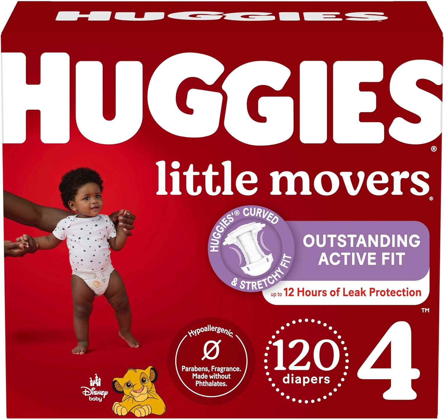 Huggies Size 4 Diapers, Little Movers Baby Diapers, Size 4 (22-37 lbs), 120 Count, Packaging May