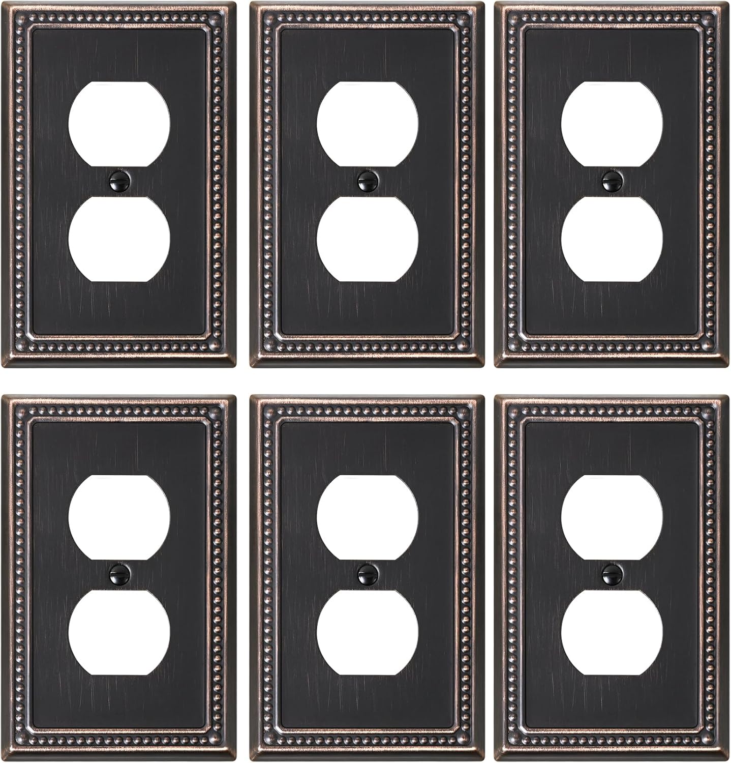6-Pack Duplex Outlet Cover Plate, Aged Bronze Metal Wall Plates for Electrical Outlets, 1 Gang