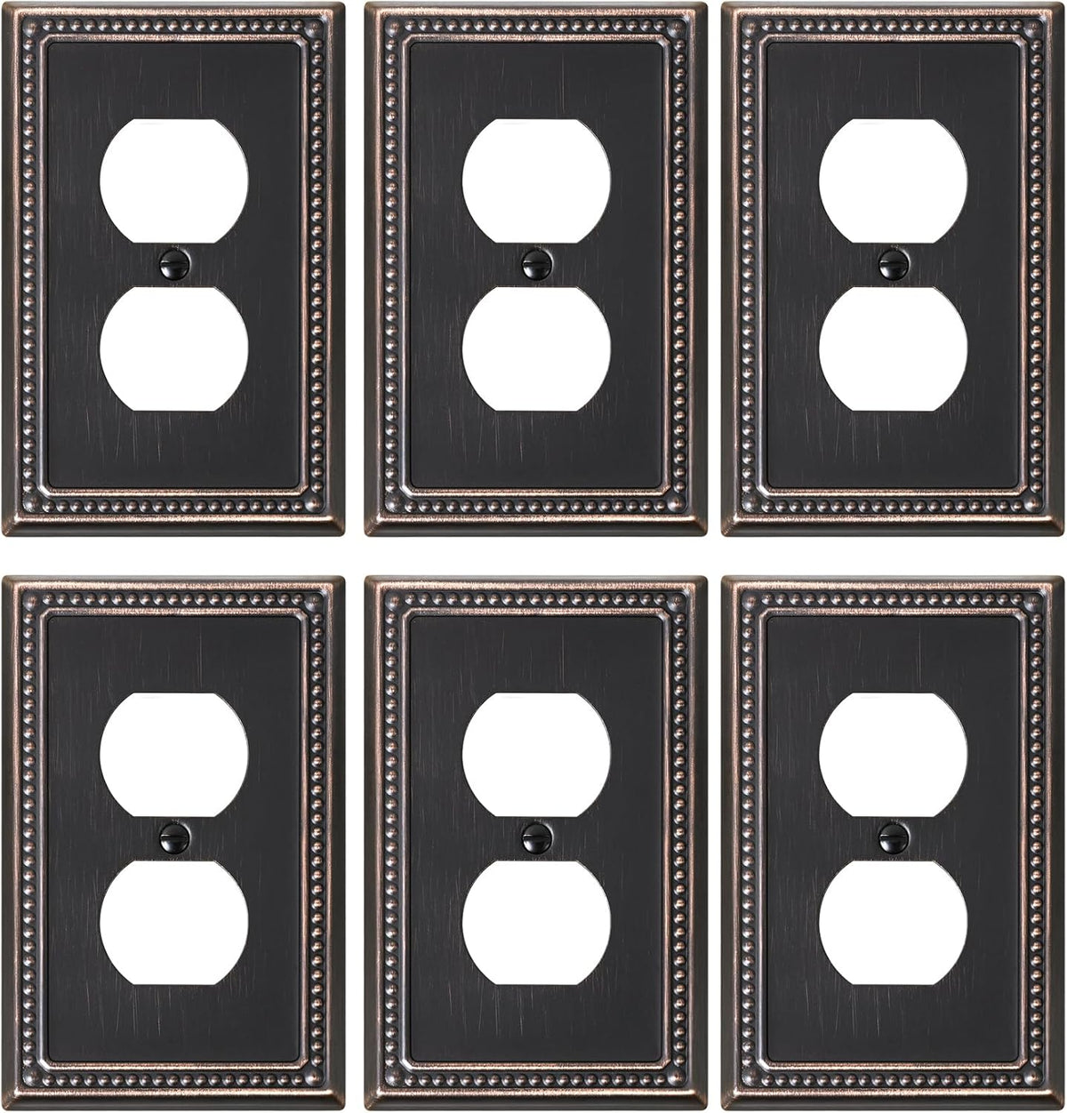 6-Pack Duplex Outlet Cover Plate, Aged Bronze Metal Wall Plates for Electrical Outlets, 1 Gang