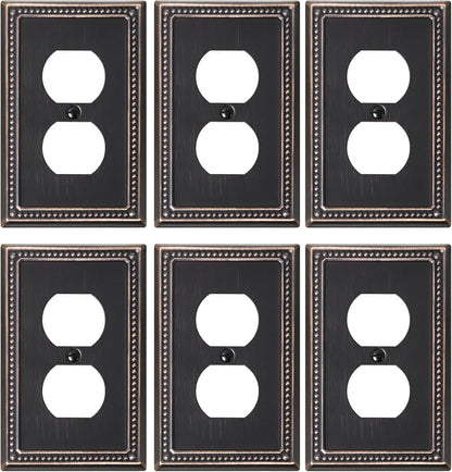 6-Pack Duplex Outlet Cover Plate, Aged Bronze Metal Wall Plates for Electrical Outlets, 1 Gang