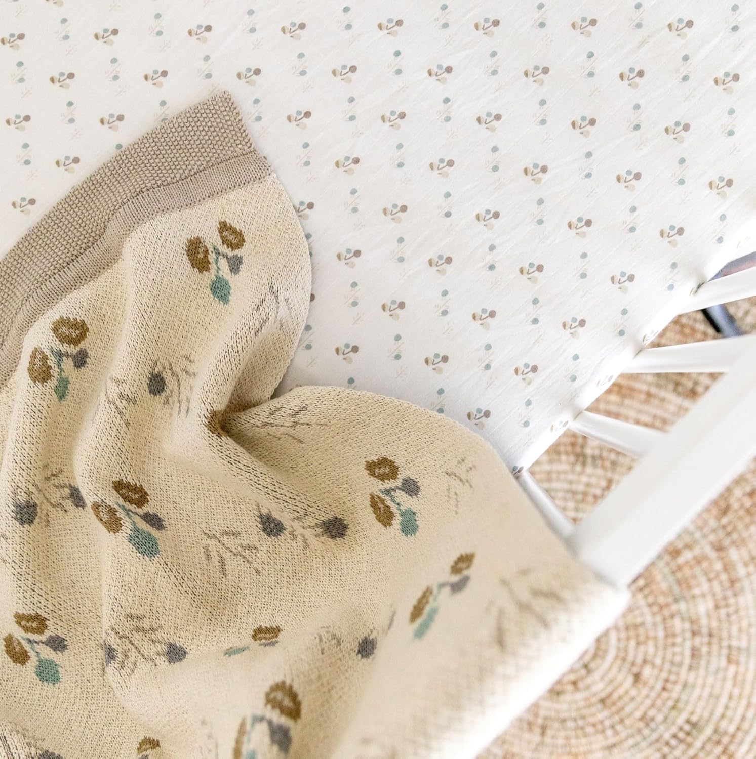 Crane Baby 100% Organic Cotton Knit Baby Blanket with Poppy Design, Soft Reversible Stroller and