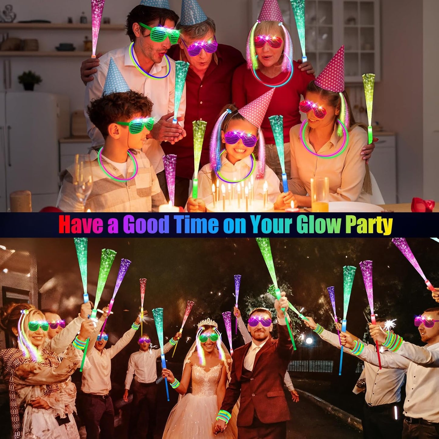 148 PCS Glow in the Dark Party Supplies, 16 PCS Glow Fiber Optic Wands, 14 PCS LED Glasses, 100 PCS