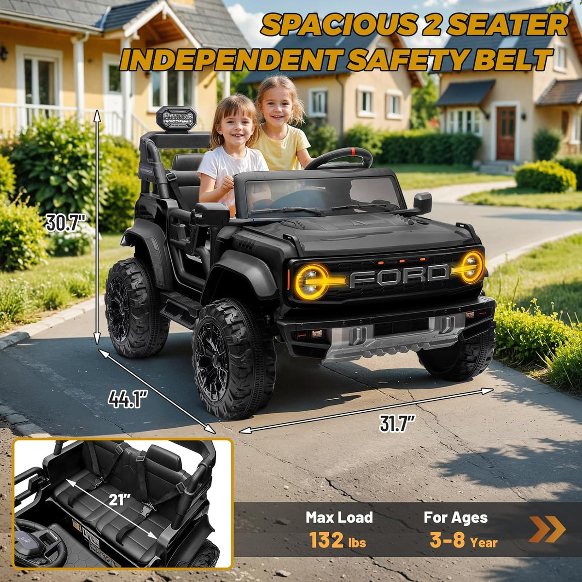 ENYOPRO 24V Licensed Ford Bronco Raptor Electric Car for Kids, 2 Seater Battery Operated Ride On