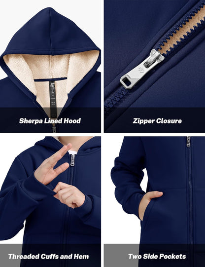 MoFiz Kids Fleece Jackets Sherpa Lined Hoodie Jacket Hooded Zip up Sweatshirt Coats for Boys Girls