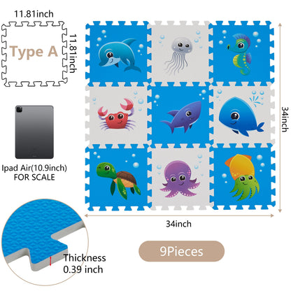 PLAY 10 Puzzle Play Mat, Foam Floor Tiles, Children’s Foam Puzzle Mat Baby Floor Play Mat 34×34