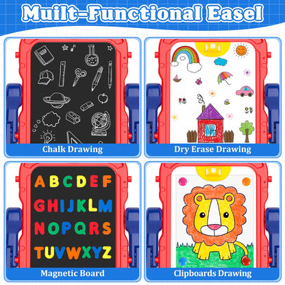 Easel for Kids Toys, Double-Sided Magnetic Chalk Board & Dry Erase Board
