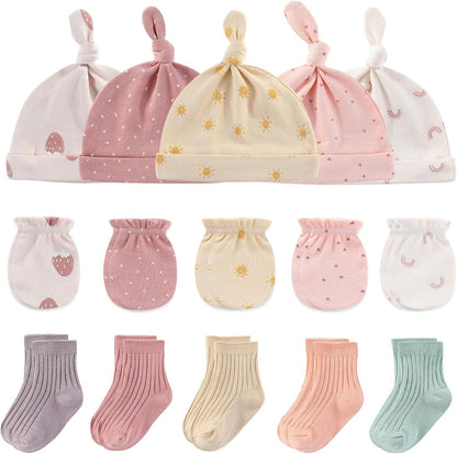 Baby Hats Mittens and Socks Set Cotton Newborn Hat Beanie Soft Infant Girls Boys Caps Gloves 0-6