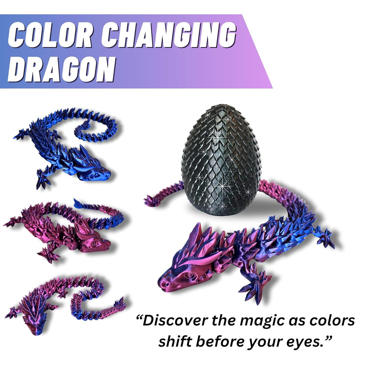 Large 20" Color-Changing Dragon (Improved Design) with Mystic Sparkle Egg, Made in USA