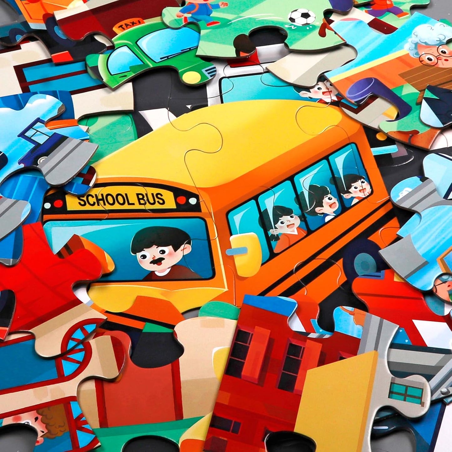 Jumbo Floor Puzzle for Kids,City Transportation Jigsaw Large Puzzles,48 Piece City Life Vehicle