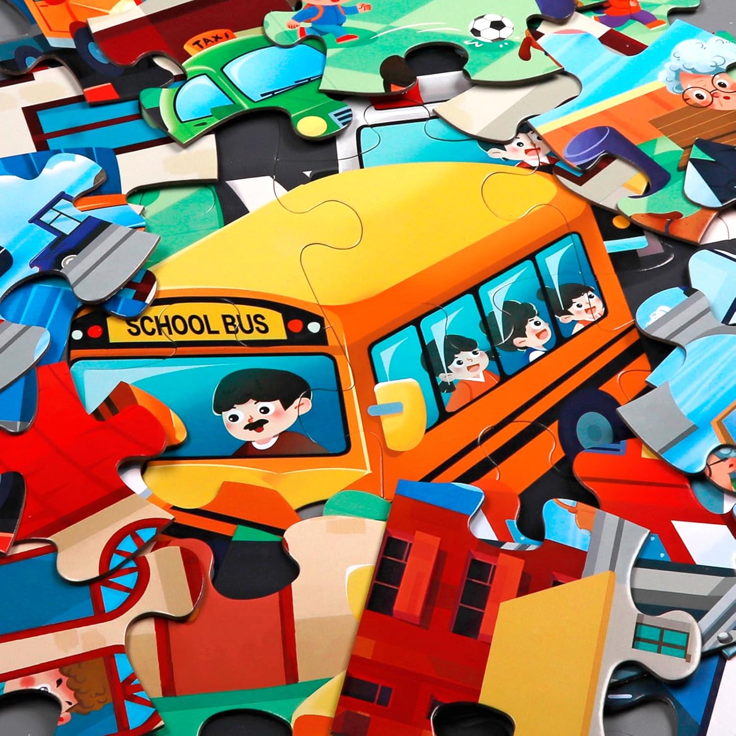 Jumbo Floor Puzzle for Kids,City Transportation Jigsaw Large Puzzles,48 Piece City Life Vehicle