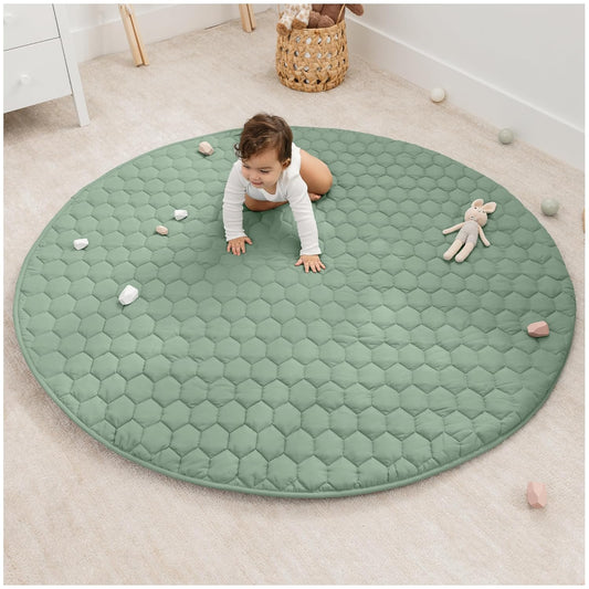 Comfy Cubs Round Kids Play Mat - Large 60 inches Soft Quilted Baby Floor Mat with Non-Slip Bottom