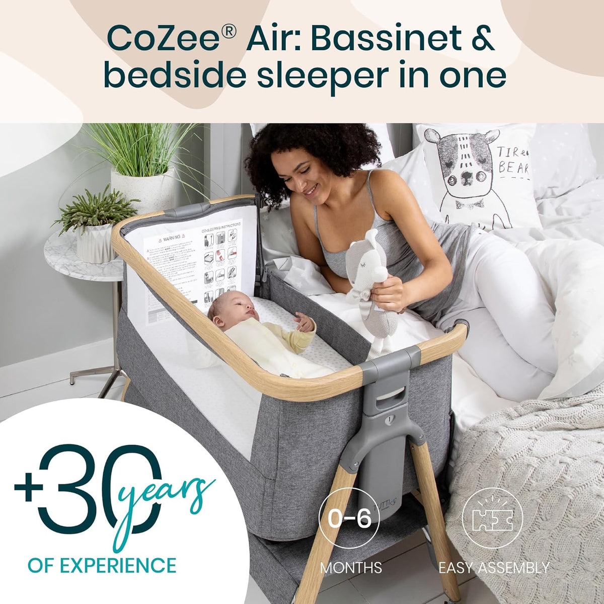 CoZee® Air Baby Bassinet & Bedside Sleeper - Rocking Bassinet for Baby, Fast-Folding with Travel